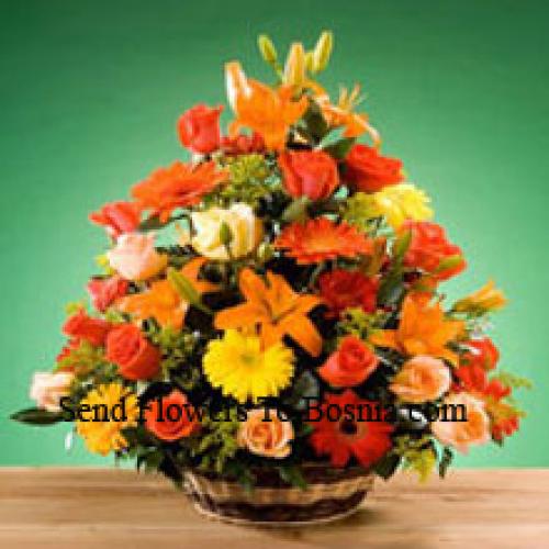 Colorful Roses and Gerberas Basket