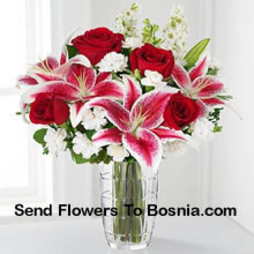 Roses and Lilies with Assorted White Flowers