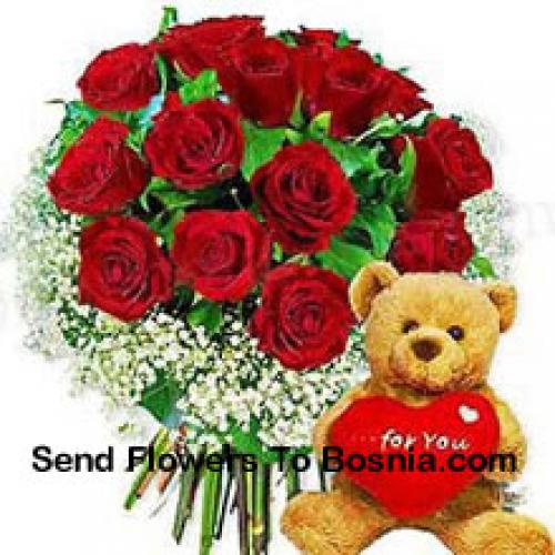 12 Rosen mit herzigem Teddy