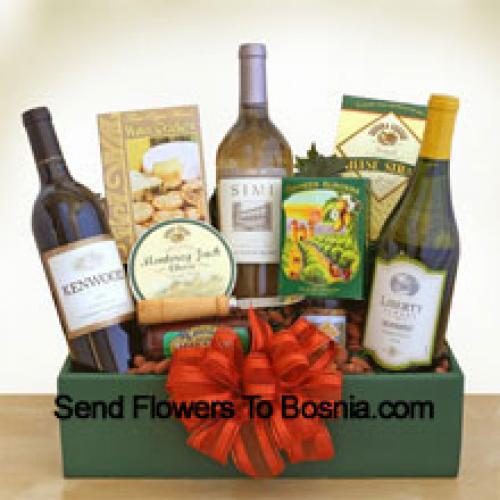 Beautiful Basket of Goodies and Wine