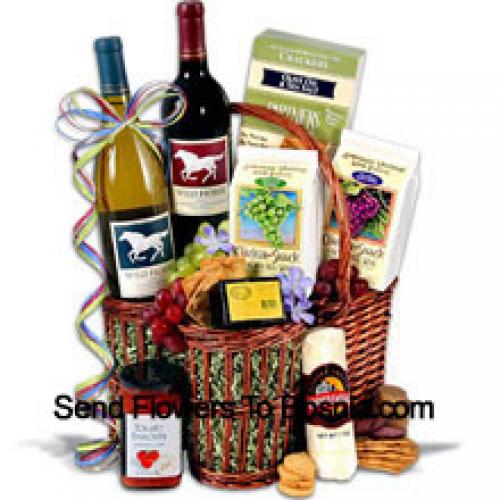 Basket of Tasty Items and Wine