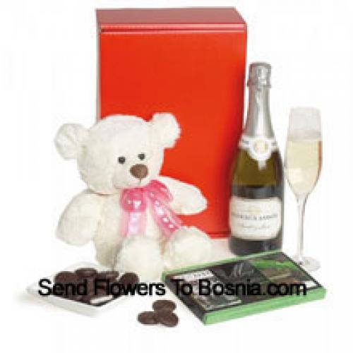 Chocolate Box, Sparkling Wine And Teddy Bear